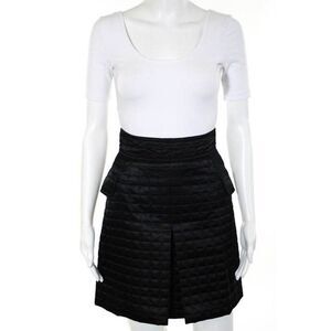 MIU MIU Black Viscose Quilted Texture Zipper Snap Close A Line Skirt Sz IT 38